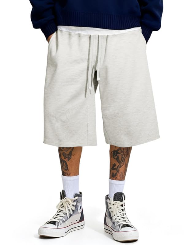 JMIERR Herren Kurze Hosen Baggy Sweatpants Kurz Sommershorts | Loose Fit,3/4 Kurze Jogginghosen,Elastisch und Atmungsaktiv,Mit Kordelzug,Alltag und Freizeit,Gym,Workout