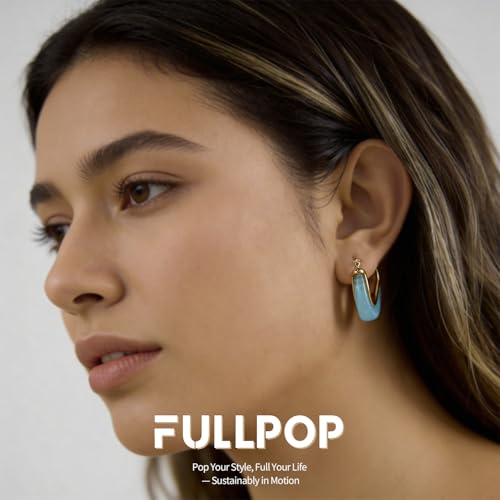 Image of Fullpop Vintage Earrings for Women, Chunky 14K Gold Plated Resin Hoop Earrings Lightweight Hollow Drop Earrings Hypoallergenic Earrings for Women Vintage Anthropologie Jewelry Gifts for Women