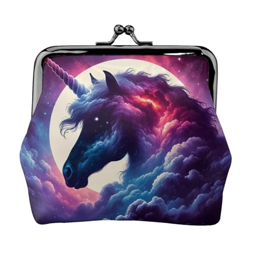 Pu Leather Buckle Coin Purse One-Horned Horse-Galaxies Girls Kiss-Lock Change Purse Wallets