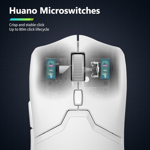 Image of DeLUX M800PRO Wireless Gaming Mouse, Rechargeable Lightweight Computer Mouse, with PAW3395 Sensor 26000DPI, Tri-Mode, Huano Pink Switches, Matt UV Coating (White)