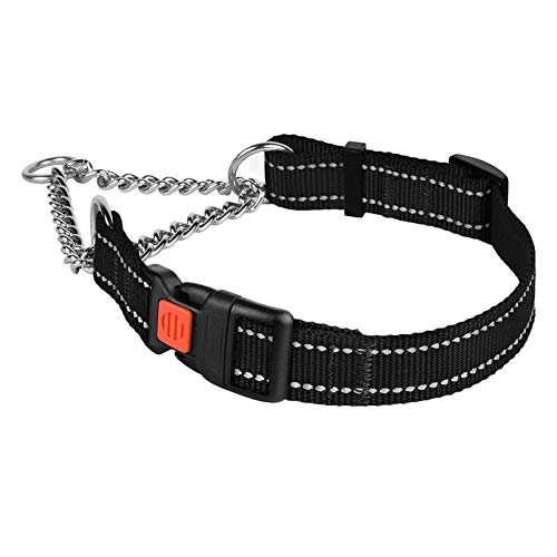 Timos Martingale Dog Collar for Small Medium Large Dogs with Safety Locking Buckle Reflective Adjustable Stainless Steel Chain Dog Collars