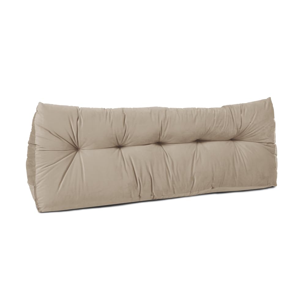 Lancashire Textiles Beige 20 X 50 X 135Cm (Double Bed) Luxury Velvet Triangular Wedge Bedroom Headboard Cushion - Headboard Bolster Support Pillow For Bed, Sofa, Chair - Made In Britain