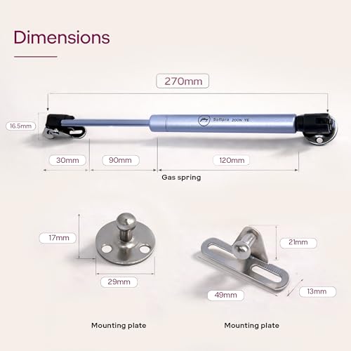 Image of Godrej Kitchen Fittings | Regular Hydraulic Gas Spring | 200N | for Kitchen Cabinets | High-Strength Steel with Chrome Plating | Multi-Angle Install | Hands-Free Door Support | Metal Clips (1 Pair)