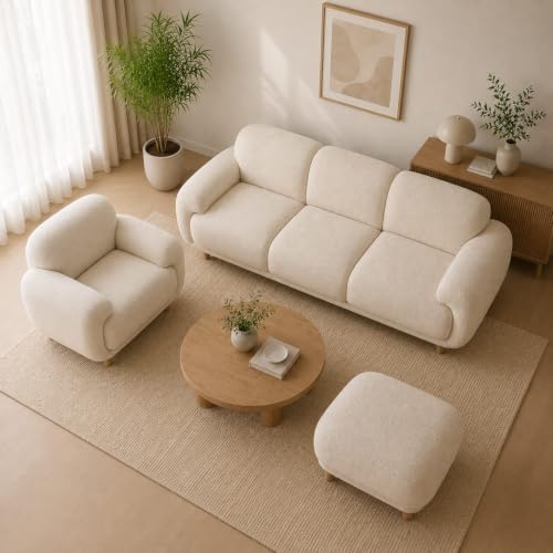 Image of Modern Classic Chesterfield Sofa for Living Room Bedroom Reception and Office 3+1+Ottoman Sofa for Living Room (Off White)