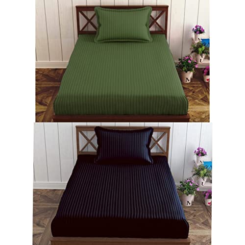 Image of Prime Collection 250 TC Combo Pack of 2 Single Sized (90x60) Satin Striped Bedsheet with 2 Pillow Cover Long Lasting Single Bedsheet for Hotel, Hospital and Home Use