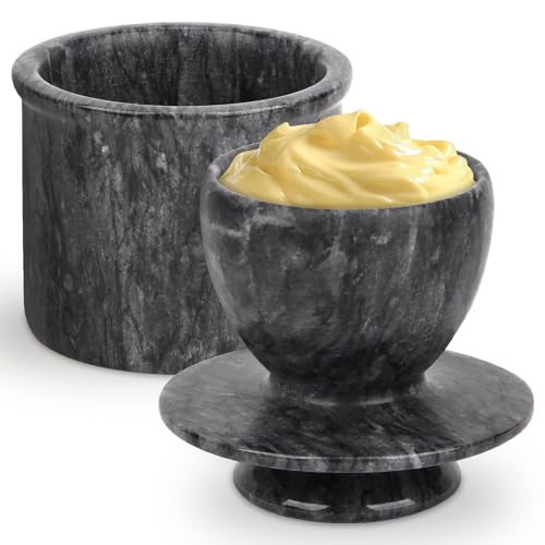 Butter Crock with Lid, Soft Spreadable Butter keeper, Marble French Butter Keeper to Leave On Counter, Butter Dish, Home and Kitchen Decor for Countertop -all (Dark Grey, Large)