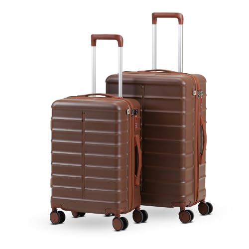 Image of Assembly Odyssey Trolley Bag Set of 2 20, 24 Inch (55 & 65cm) Hard Shell Polycarbonate Luggage Set Lightweight with TSA Lock 8 Spinner Wheels Brown