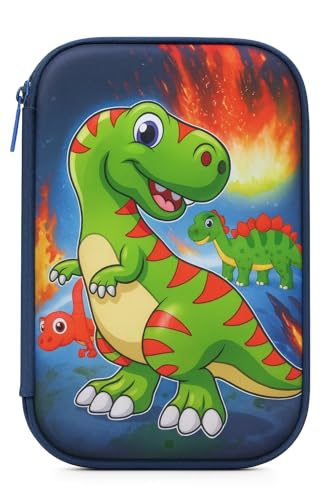Estojo Infantil 3D em EVA Unissex com 3 Compartimentos – Estojo Escolar Grande para Lápis, Canetas e Acessórios | Porta-Canetas Fofo Resistente, Volta às Aulas (Dino Verde Cartoon)