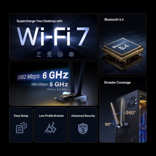 TP-Link Archer TBE400E WLAN-Karte für PC, Tri-Band BE6500 Wi-Fi 7 Bluetooth 5.4 PCIe Adapter, WPA3, Low-Profile-Halterungen… – Ansicht 4