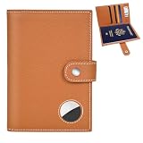 Genuine Leather Passport Holder for Travel, RFID Blocking Passport Wallet with Tracker Holder, Slim Passport Cover Travel Wallet for Women Men, Airport Essentials (Brown)