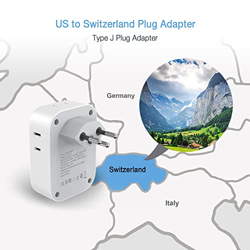 image for TESSAN Switzerland Power Adapter, Swiss Travel Adaptor with 4 Outlets 