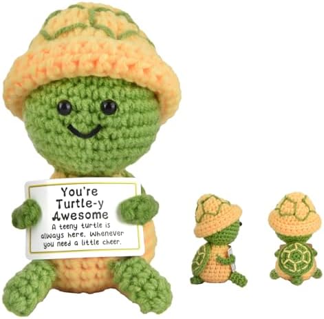 Positive Turtle Crochet,Handmade Mini Positive Crochet Animals Turtles Gift,You're Turtle-Y Awesome Emotional Support Christmas,Birthday, Appreciation Thank You Gift for Coworker,Friend,Teacher