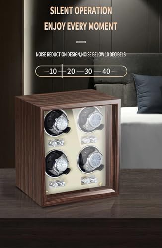 Image of Bequest Watch Winders for 3 /6 Automatic Watches Wooden Rotating Watch Box 15 Rotation Modes Setting Display Case with LED Light, AC or USB Powered Super Quiet Mabuchi Motor, Black, 6 Winding Spaces