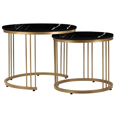 Image of Wakefit Frappe Coffee Table I Marble Finish I Vitrified Tile Top I Colonial Black