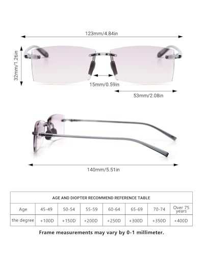 Image of TERAISE Rimless Reading Glasses Comfortable Lightweight Frameless Reader Men Women Blue Light Blocking Computer Eyeglasses