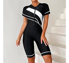 Women's One Piece Short Sleeve Bathing Suits Boyleg Rash