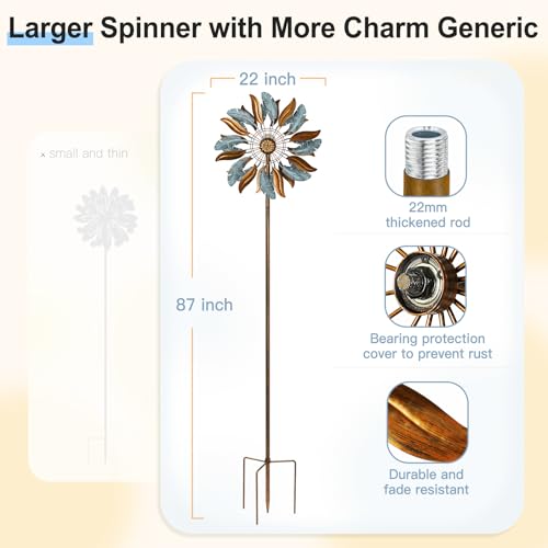 Image of Lariander Solar Wind Spinners 87 Inch Extra Large Metal for Yard, Garden Decor Yard Art Windmills for Outdoor