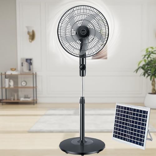 HJDSUDU Ventilador de pie oscilante Solar Negro, Recargable, con batería Solar de 10000 mAh, Dos Modos de Carga, 3 velocidades, Ideal para Oficina, hogar, Exteriores y Camping.