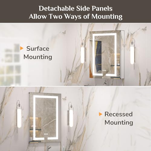 Keonjinn 16 X 24 Inch Lighted Medicine Cabinet For Bathroom With Led Mirror & Electrical Outlet Adjustable Shelves 3 Color Lights Frontlit Anti-Fog Dimmable Recessed Wall Mount For Bathroom Storage thumb #5