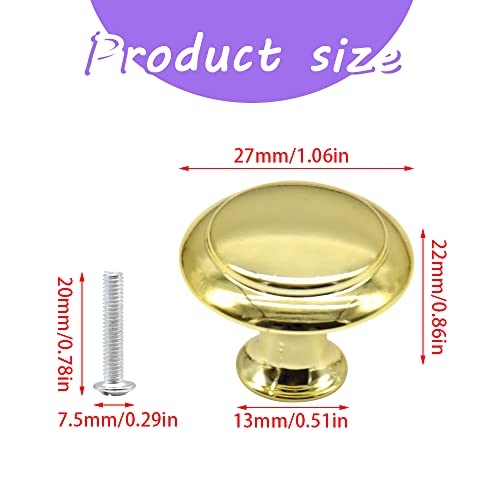 Yosawo 12 Pcs Vintage Cabinet Knobs Round Solid Knobs Handles with Screws for Cabinet Wardrobe, Drawer, Bathroom Racks (27mm/Gold) - Image 2