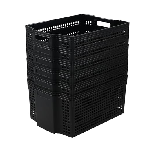 Image of Fabnati Large Stacking Storage Basket, 6 Pack Plastic Stackable Organizing Basket Bin, Black