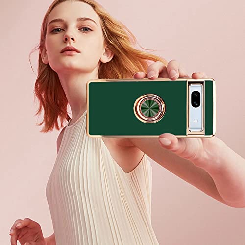Aitipy For Google Pixel 7A Case, Built-In 360 Degree Rotation Ring Kickstand Stand With Screen Protector And Lens Protector, Luxurious Shiny Plating Edge Shockproof Protective Phone Case-Green #TOP5