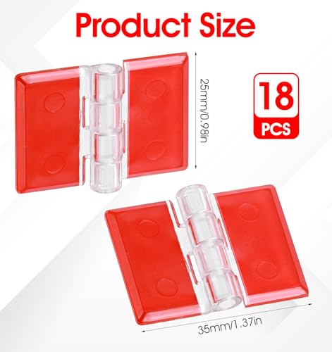 18 Stück Scharniere Klein, Klappscharnier Rot Acryl Selbstklebend Transparent Scharnier für Schrank Schublade Möbel DIY 35x25mm