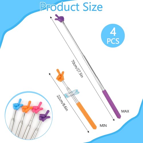 4 Stück Zeigestab Ausziehbar, Edelstahl Zeigefinger Stab, Teleskop Lehrer Zeiger, Bunte Mini Finger Zeigestock für Kinder Klassenzimmer, Präsentation, Lesungen (Blau/Rosa/Lila/Orange)