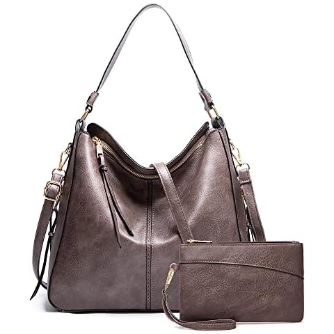 ACNCN Women Handbags Fashion Hobo Bags Faux Leather Long Strap Shoulder Bag Ladies Large Tote Bag Crossbody Bags, Gift with a Ladies Purse(Dark Grey) Cover