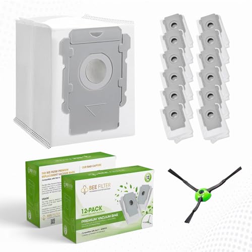 Bee Filter Premium Vacuum Bags for iRobot i7+, i1+, i3+, i4+, i5+, i8+, j6+, j7+, j8+, j9+, s9+, Combo j5+, i5+, j7+, j9+, 10 Max, Roomba Vacuum Bags i, s, j Series Dirt Disposal Bags (12 Vacuum Bags)
