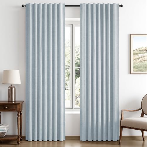 MIULEE 100% Blackout Linen Curtains 42 x 72 Inch Chambray Blue 2 Panels