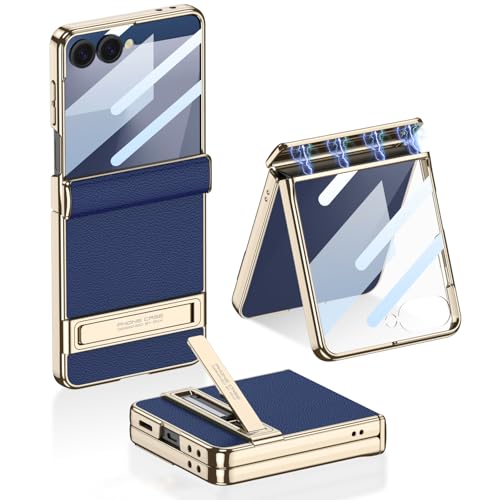 Midkart Magnetic Cover Compatible with Samsung Galaxy Z Flip 7 Release 2025 Hinge Protection Leather Case Kickstand Electroplated with Front Glass and...