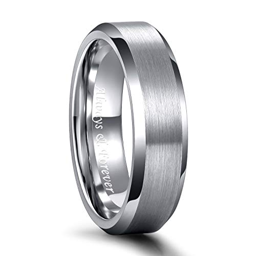 Greenpod 6MM Tungsten Carbide Ring for Men Brushed Beveled Edge Wedding Band for Women Engraved Always & Forever Size 6.5 by Greenpod - Used condition - US$22.79