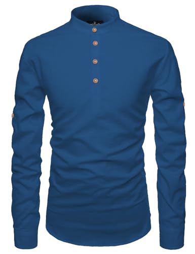 Image of Univibe Full Sleeve Chinese /Rounded /Mandarin Collar Pure Cotton Casual, Wedding, Party, Festival Stylish Short Length Slim fit Kurta Style Shirt for Men and Boys.