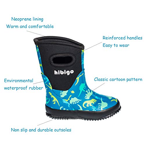 Hibigo Kids Toddler Neoprene Rain Boots Winter Warm Snow Muck Boots Boys Girls Waterproof Outdoor Mudboots Solid Color(Blue,11T) #TOP3