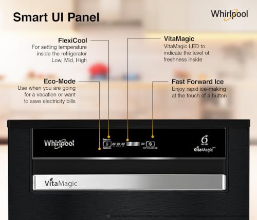 Image of Whirlpool 192 L 5 Star Vitamagic PRO Frost Free Direct-Cool Single Door Refrigerator (215 VMPRO ROY 5S INV GRAVITY BLACK-Y,Fridge, Black, Auto Defrost Technology, 2026 Model)