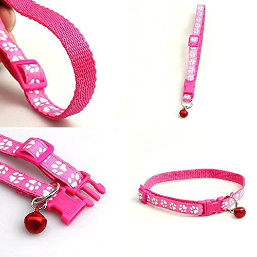 Image of Woofy Polyester Cat Collars - Paw Print Design, with Bell, Adjustable Strap and Safety Release Buckle, Modern Paw Print Design for Your Cute Cats (Pack of 2 Pcs) Random Color, 30 x 1 cm, multicolor