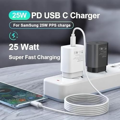 Image of Samsung 25W Type C FastCharge Power Adapter with PD Rapid Charging Block High Efficiency Safe Protection Compact Travel Friendly Universal Charger for Smartphones Tablets and USB-C Devices (White)