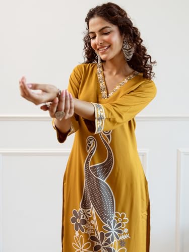 Image of INDO ERA Women's Viscose Rayon Embroidered Straight Kurta With Pant Set (IEOUT6942)
