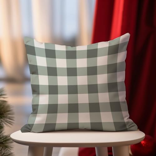 DecStic Sage Green Buffalo Plaid Outdoor Throw Pillow Covers Green Buffalo Check Throw Pillow Cover Accent Waterproof Cushion Cases For Patio Couch Bench 16x16in