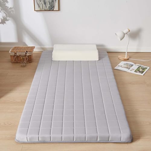 Danchen Japanese Futon Mattress, Foldable Tatami Mat Sleeping Bed Pad for Floor, Guests, Dormitories,Lounge, Camping, Extra Soft and Portable (Single-90x190cm,Gray)