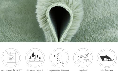 andiamo Badematte rutschfest Florida - Badezimmerteppich weich und flauschig - Badteppich rutschfest waschbar Duschvorleger Badvorleger für Badezimmer 60 cm rund Salbei