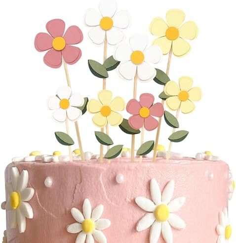 8Pcs Colorful Daisy Flower Cake Toppers - Spring Birthday Party D...