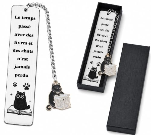 Marque Page Chat Noir, Marque Page en Métal avec Coffret Cadeau Noir, Idée Cadeau Lectrice Lecteur Femme Homme, Anniversaire Noël, Ami des Chats, Passionné de Lecture et Livres, Petit Cadeau