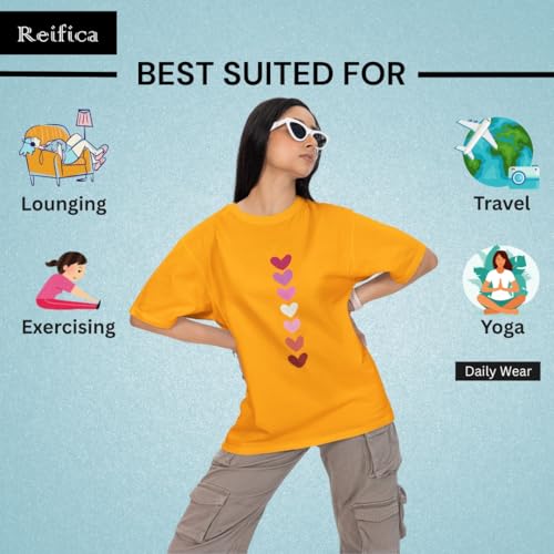 Image of Reifica Women 100% Pure Cotton Drop Shoulder Loose Fit Oversized T Shirts (Combo Pack of 2)
