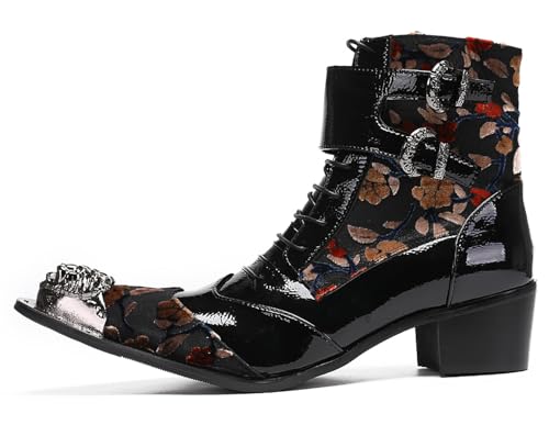 Santimon Mens Cowboy Boots Dress Party Western Boot Metal-Tip Toe Patent Leather Casual Ballroom Hight Top Chelsea Boots for Men Boys2