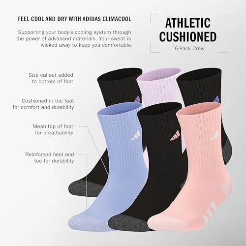 Image of adidas Kids Athletic Cushioned 6-Pack Crew (Little Kid /Big Kid /Adult)