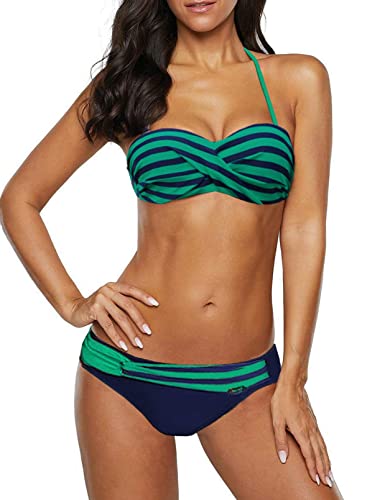 Dokotoo Bandeau bikini damskie Push Up dwuczęściowy kostium kąpielowy moda kąpielowa zestaw bikini S-2XL, 01-zielony