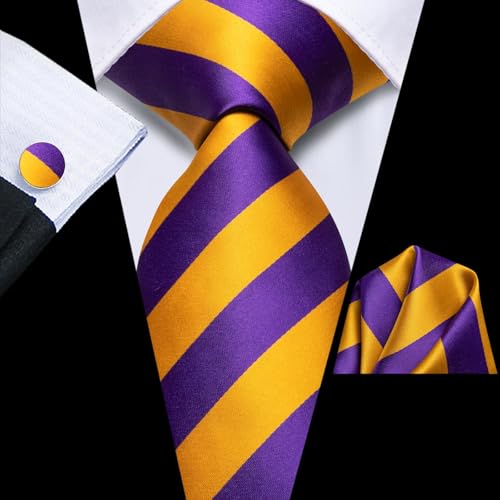 Image of Dubulle Mens Tie and Lapel Pin Paisley Striped Floral Necktie for Men Pocket Square Cufflinks 4PCS Set Wedding Party