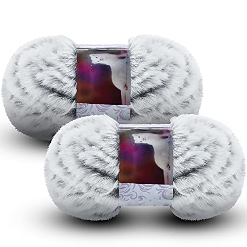 Image of 2 Pieces Soft Fur Yarn - Fuzzy, Fluffy Faux Fur Eyelash Yarn, Cream for Crochet, Knitting Projects - 30m /50g Each(White with Black)